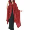 Hooded Crushed Red Velvet Cape Costume For Adult