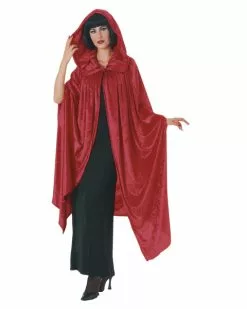 Hooded Crushed Red Velvet Cape Costume For Adult