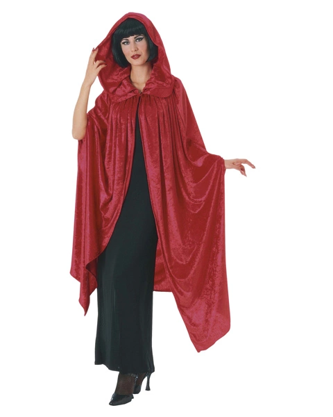 Hooded Crushed Red Velvet Cape Costume For Adult 1 Hooded Crushed Red Velvet Cape Costume For Adult